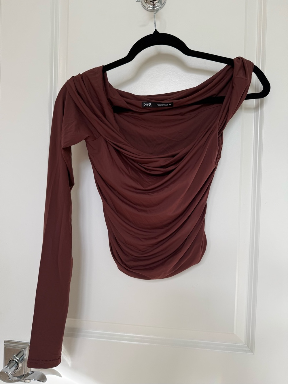 Zara Ruched One-Shoulder Long Sleeve Top